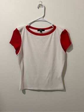 Lulu's White Short Sleeve Tee with Red Neck and Sleeves